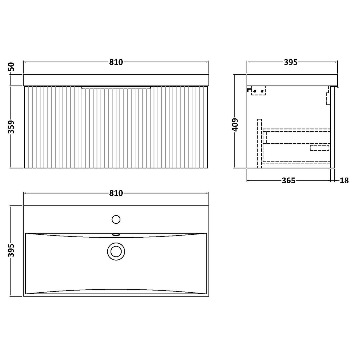 800 W/H Single Drawer Vanity & Basin 3 - Satin Green