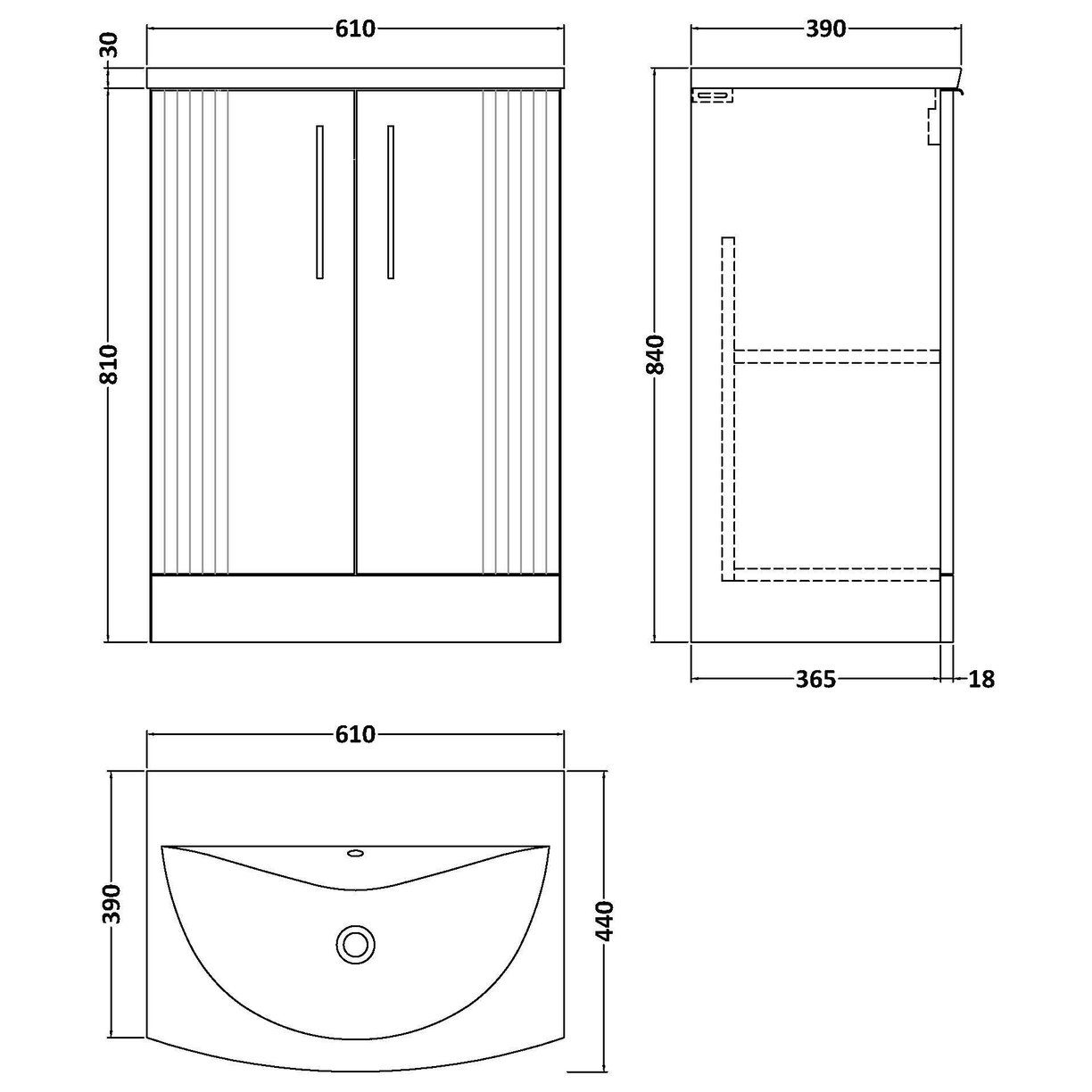 600mm F/S 2-Door Vanity & Basin 4 - Satin White