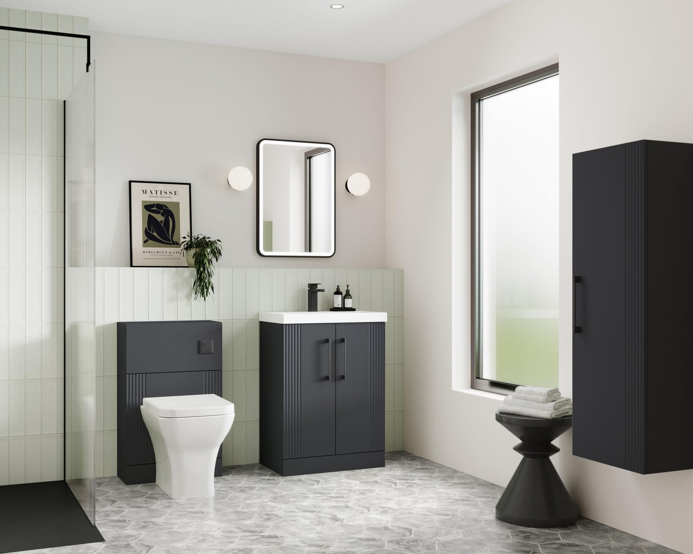 500mm FS 2-Door Vanity & Basin 1 - Satin Soft Black