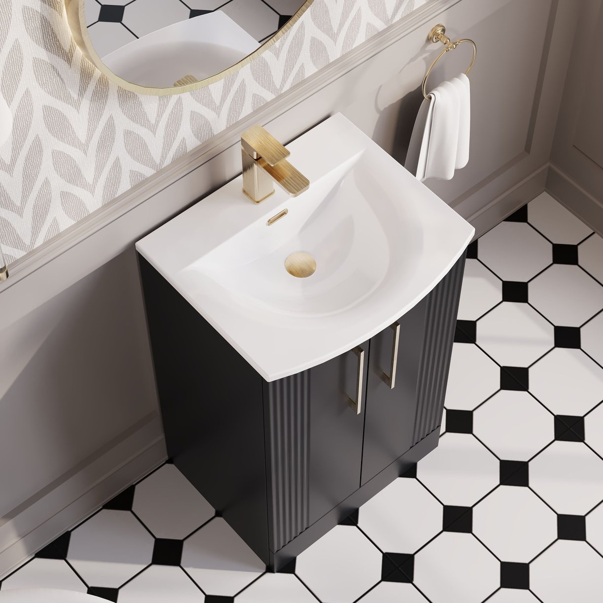 500mm FS 2-Door Vanity & Basin 4 - Satin Soft Black