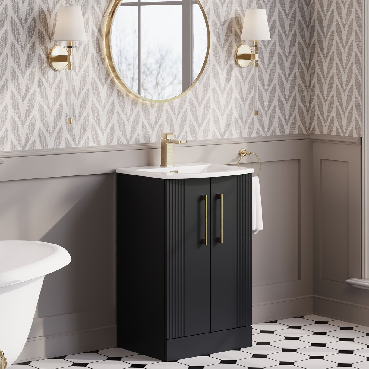 500mm FS 2-Door Vanity & Basin 4 - Satin Soft Black