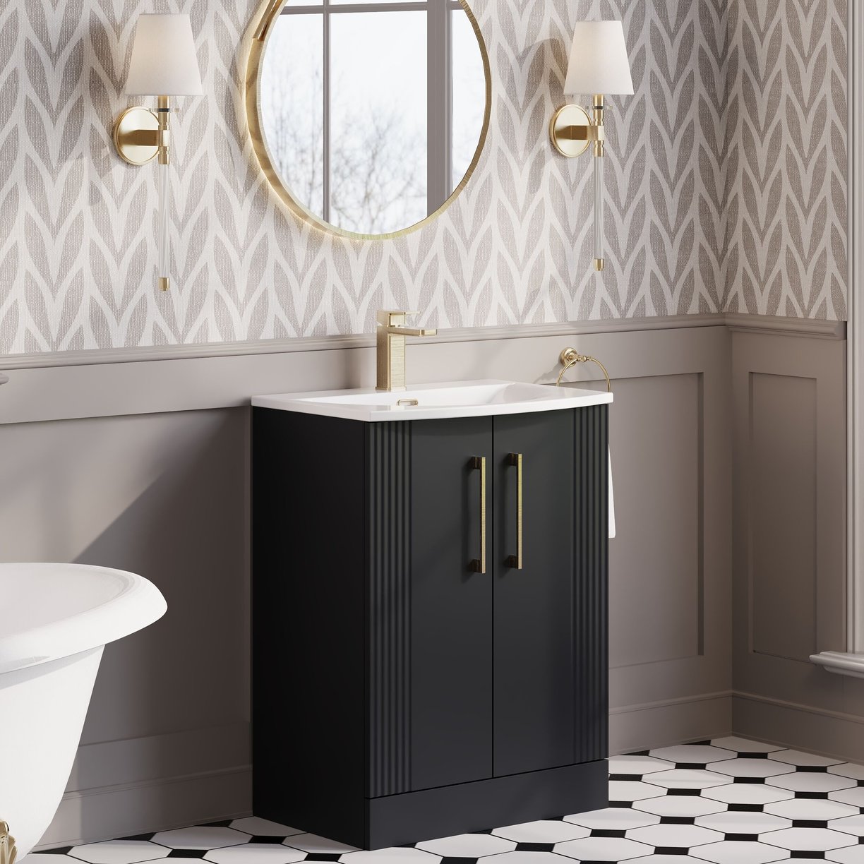 600mm F/S 2-Door Vanity & Basin 4 - Satin Soft Black