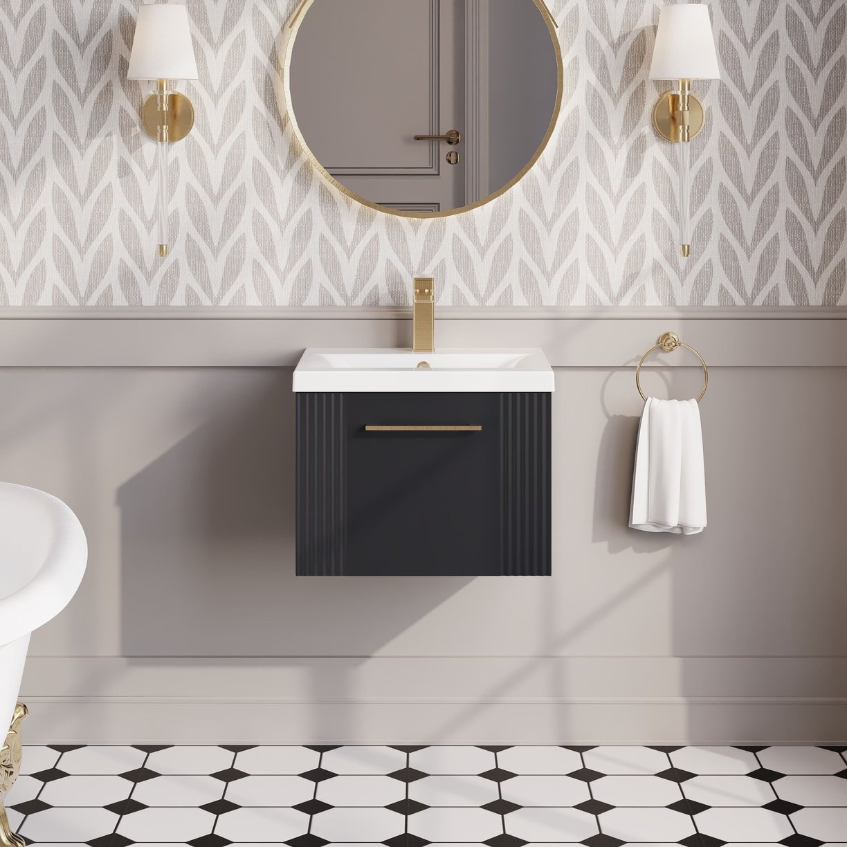 500mm W/H Single Drawer Vanity & Basin 1 - Satin Soft Black