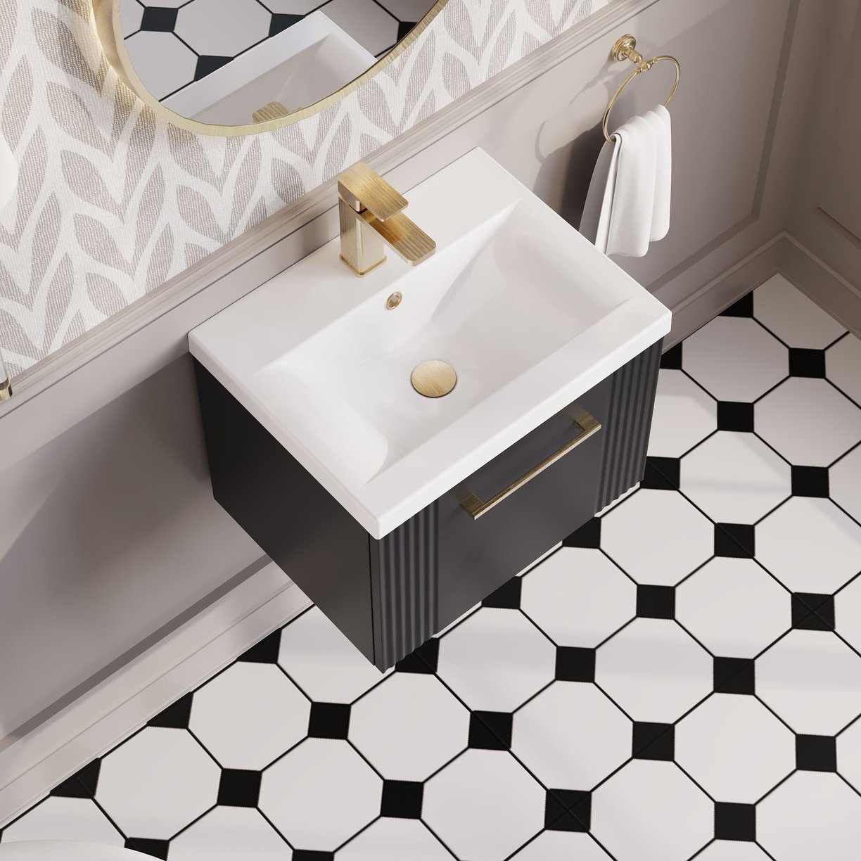 500mm W/H Single Drawer Vanity & Basin 1 - Satin Soft Black