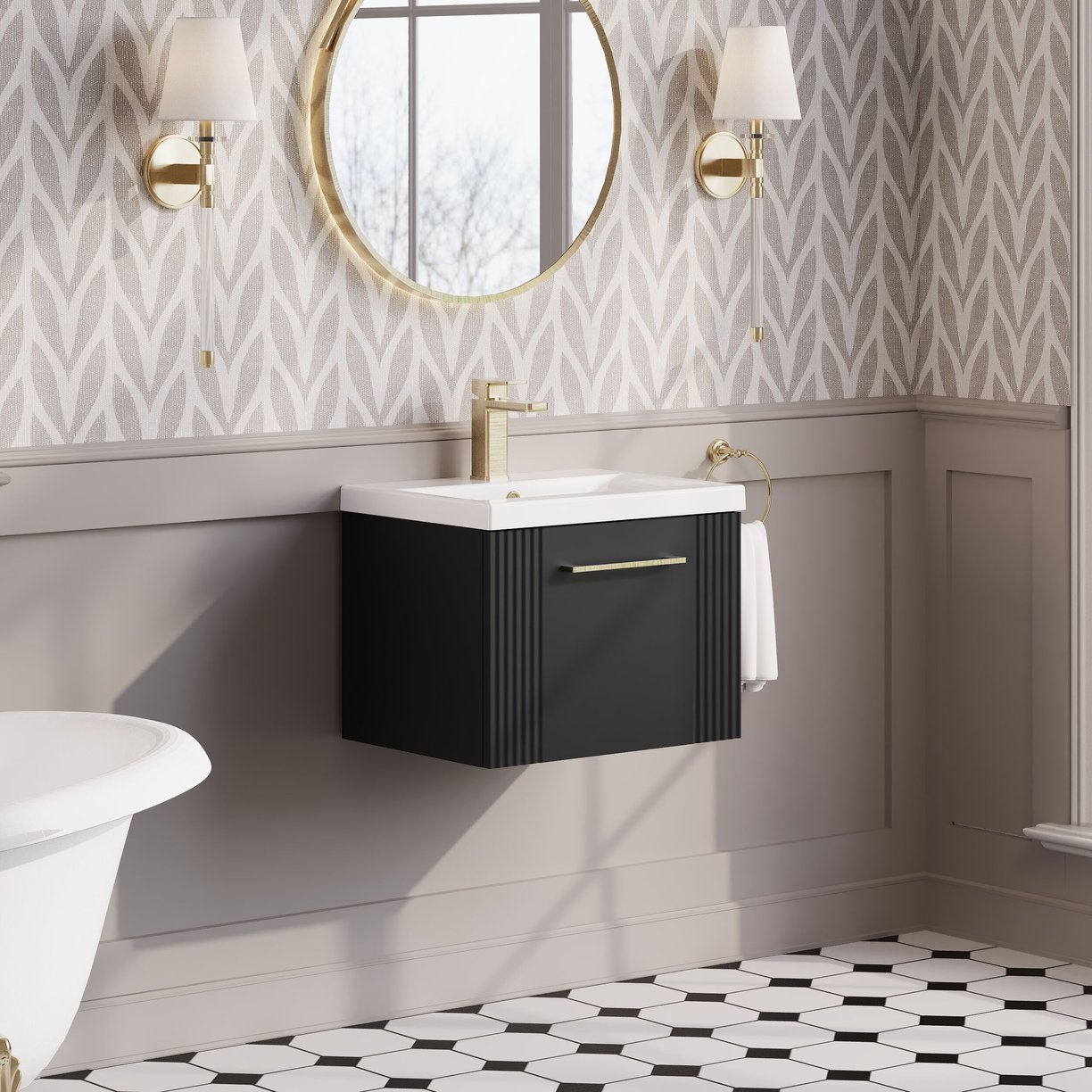 500mm W/H Single Drawer Vanity & Basin 1 - Satin Soft Black