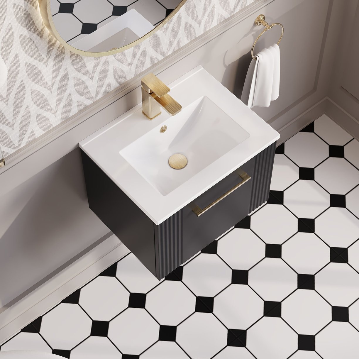 500mm W/H Single Drawer Vanity & Basin 2 - Satin Soft Black