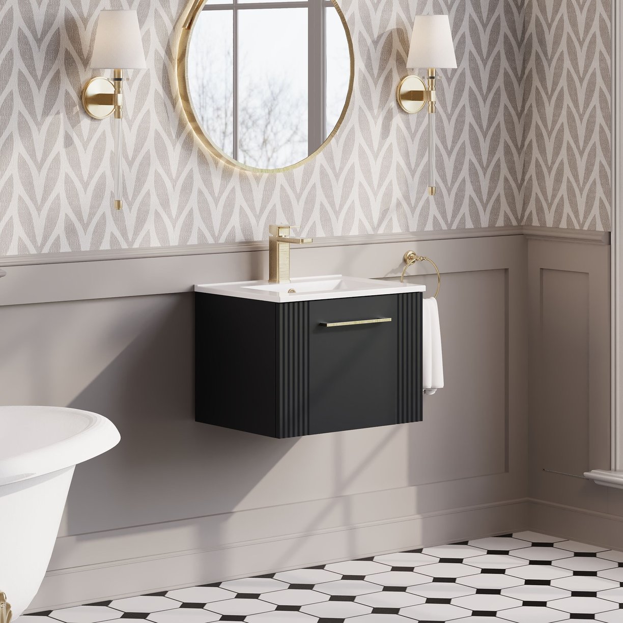 500mm W/H Single Drawer Vanity & Basin 2 - Satin Soft Black