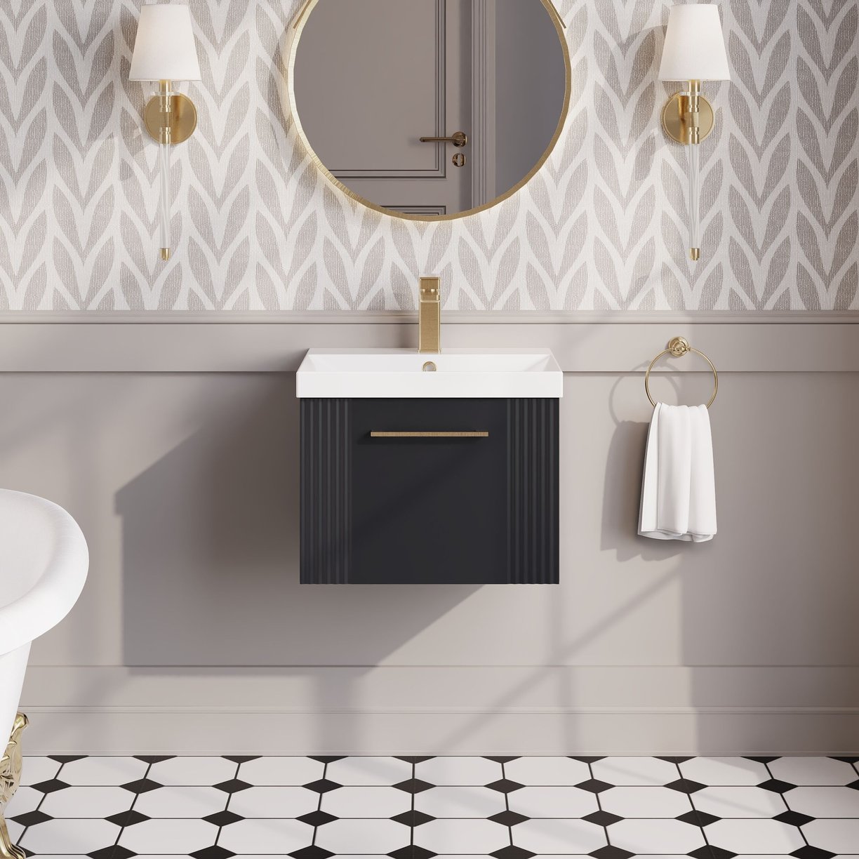 500mm W/H Single Drawer Vanity & Basin 3 - Satin Soft Black