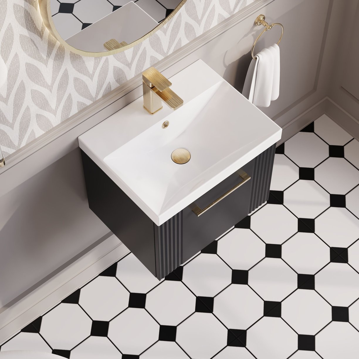 500mm W/H Single Drawer Vanity & Basin 3 - Satin Soft Black