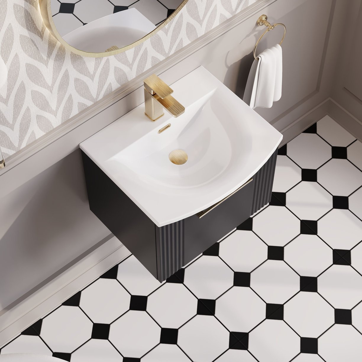 500mm W/H Single Drawer Vanity & Basin 4 - Satin Soft Black