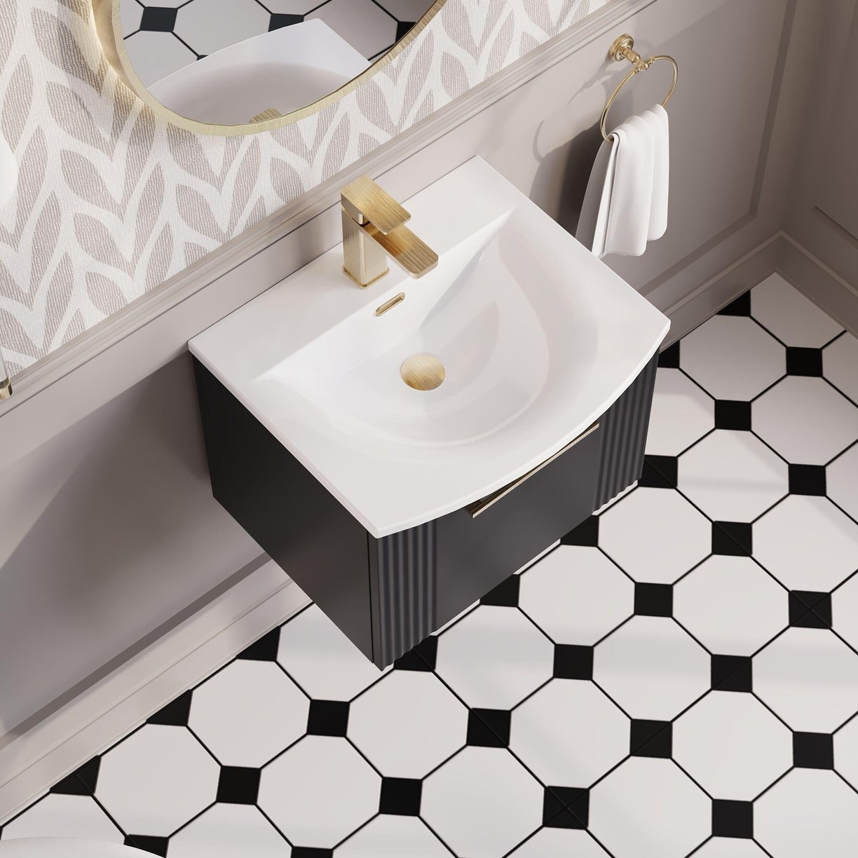 500mm W/H Single Drawer Vanity & Basin 4 - Satin Soft Black