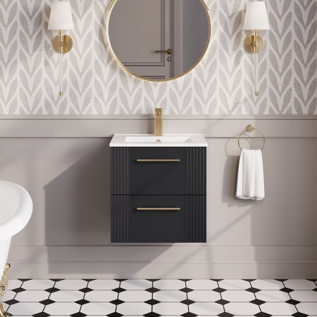 500mm W/H 2-Drawer Vanity & Basin 2 - Satin Soft Black