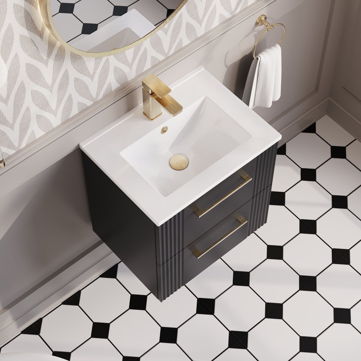 500mm W/H 2-Drawer Vanity & Basin 2 - Satin Soft Black