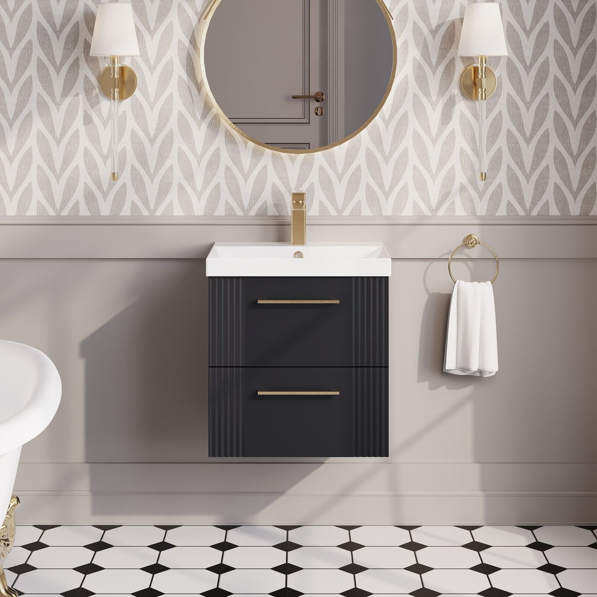 500mm W/H 2-Drawer Vanity & Basin 3 - Satin Soft Black