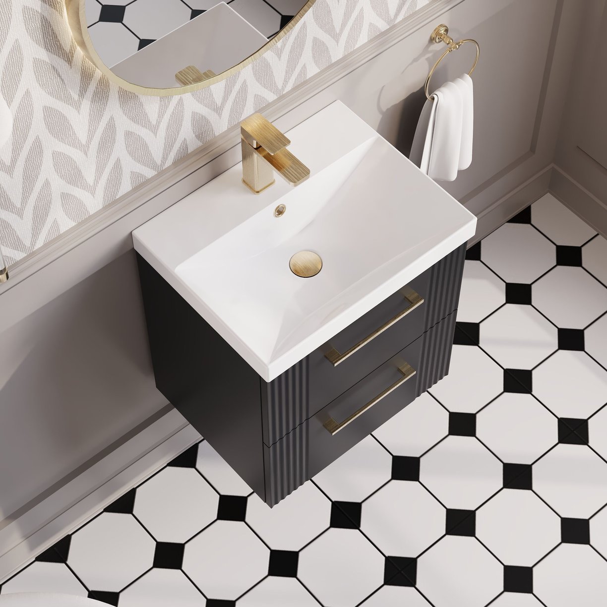 500mm W/H 2-Drawer Vanity & Basin 3 - Satin Soft Black