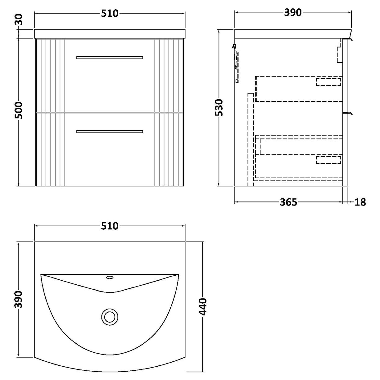 500 W/H 2-Drawer Vanity & Basin 4