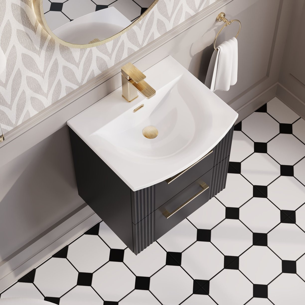 500mm W/H 2-Drawer Vanity & Basin 4 - Satin Soft Black