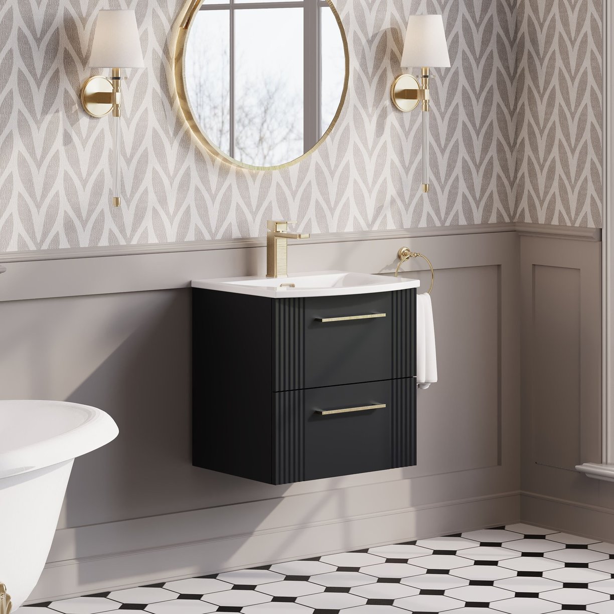 500mm W/H 2-Drawer Vanity & Basin 4 - Satin Soft Black