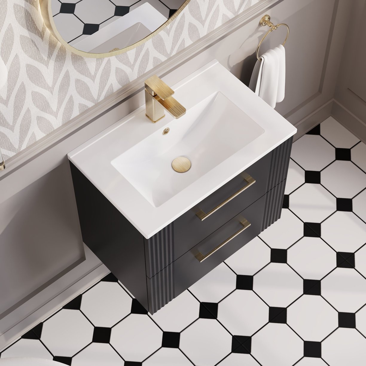 600mm W/H 2-Drawer Vanity & Basin 2 - Satin Soft Black