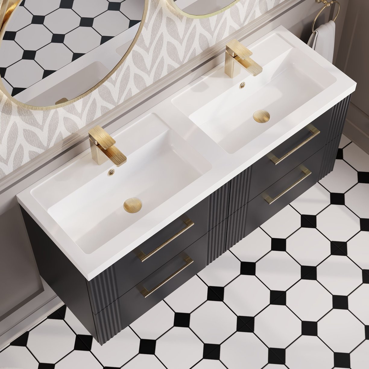 1200mm W/H 4-Drawer Vanity & Double Basin - Satin Soft Black