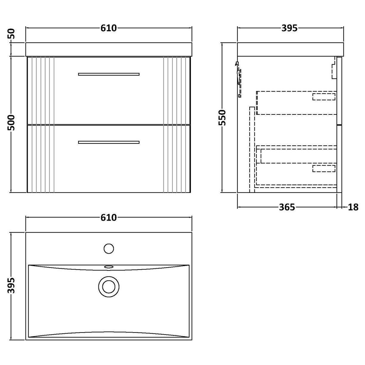 600 W/H 2-Drawer Vanity & Basin 3