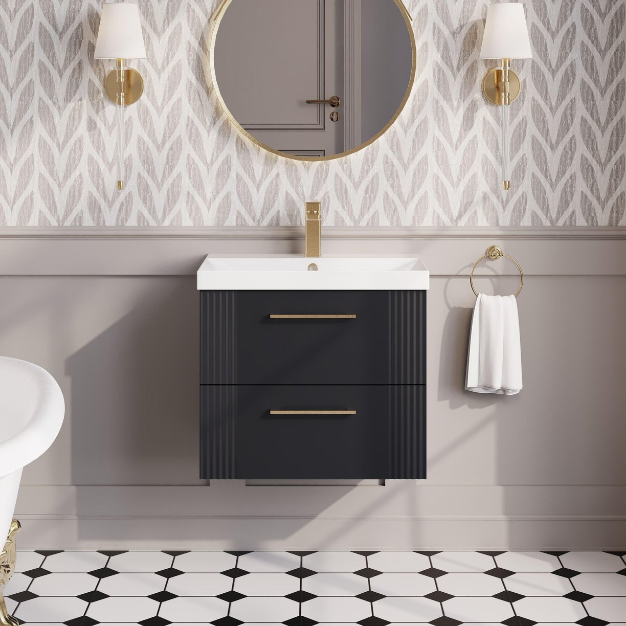 600mm W/H 2-Drawer Vanity & Basin 3 - Satin Soft Black