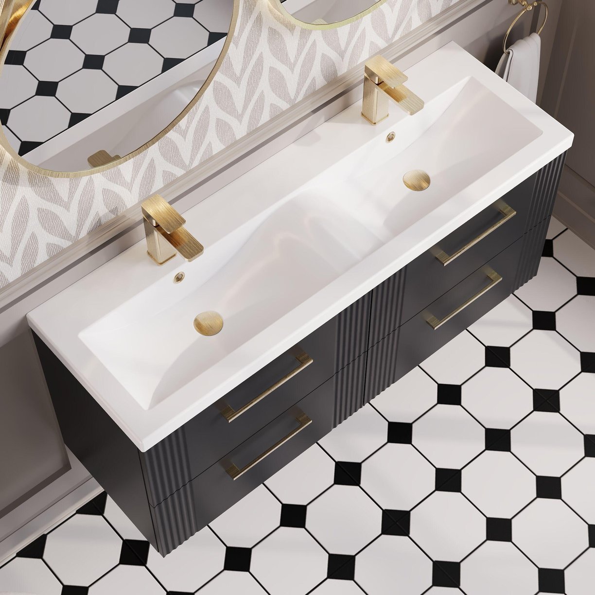 1200mm W/H 4-Drawer Vanity & Double Basin - Satin Soft Black