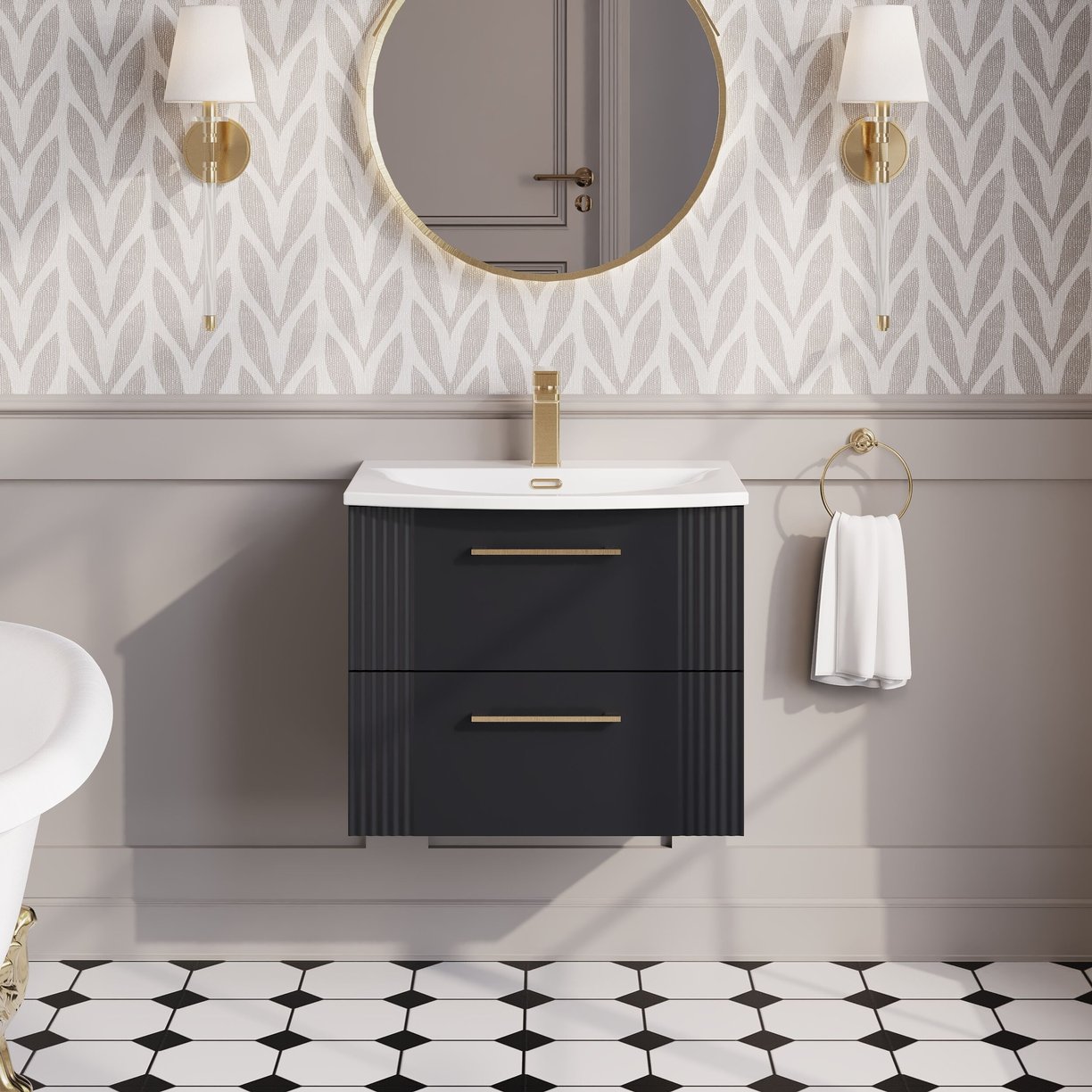 600mm W/H 2-Drawer Vanity & Basin 4 - Satin Soft Black