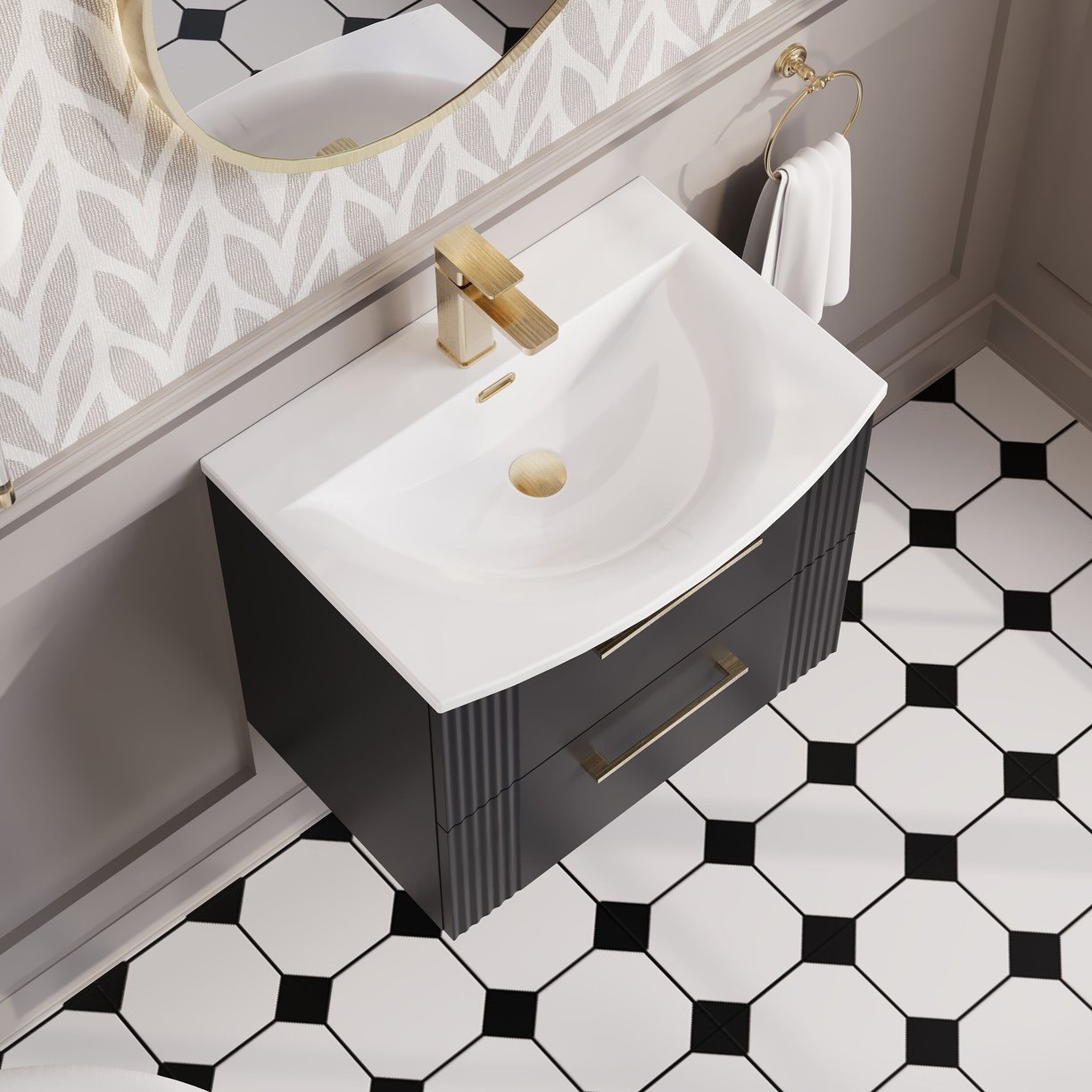 600mm W/H 2-Drawer Vanity & Basin 4 - Satin Soft Black