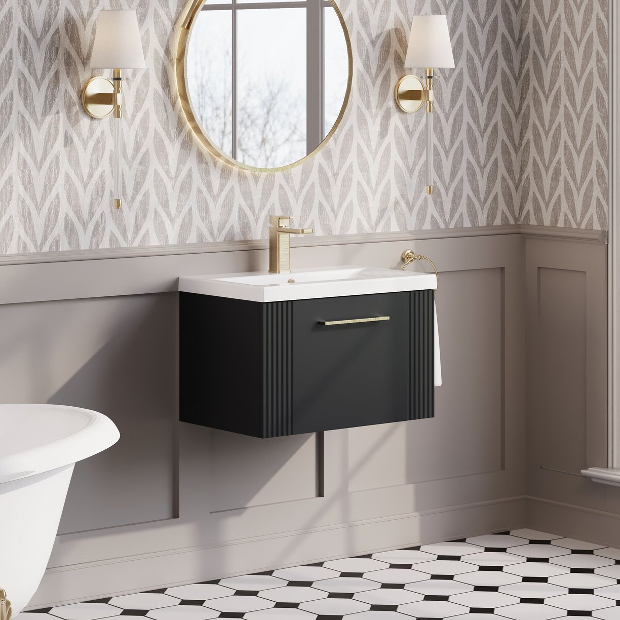 600mm W/H Single Drawer Vanity & Basin 1 - Satin Soft Black