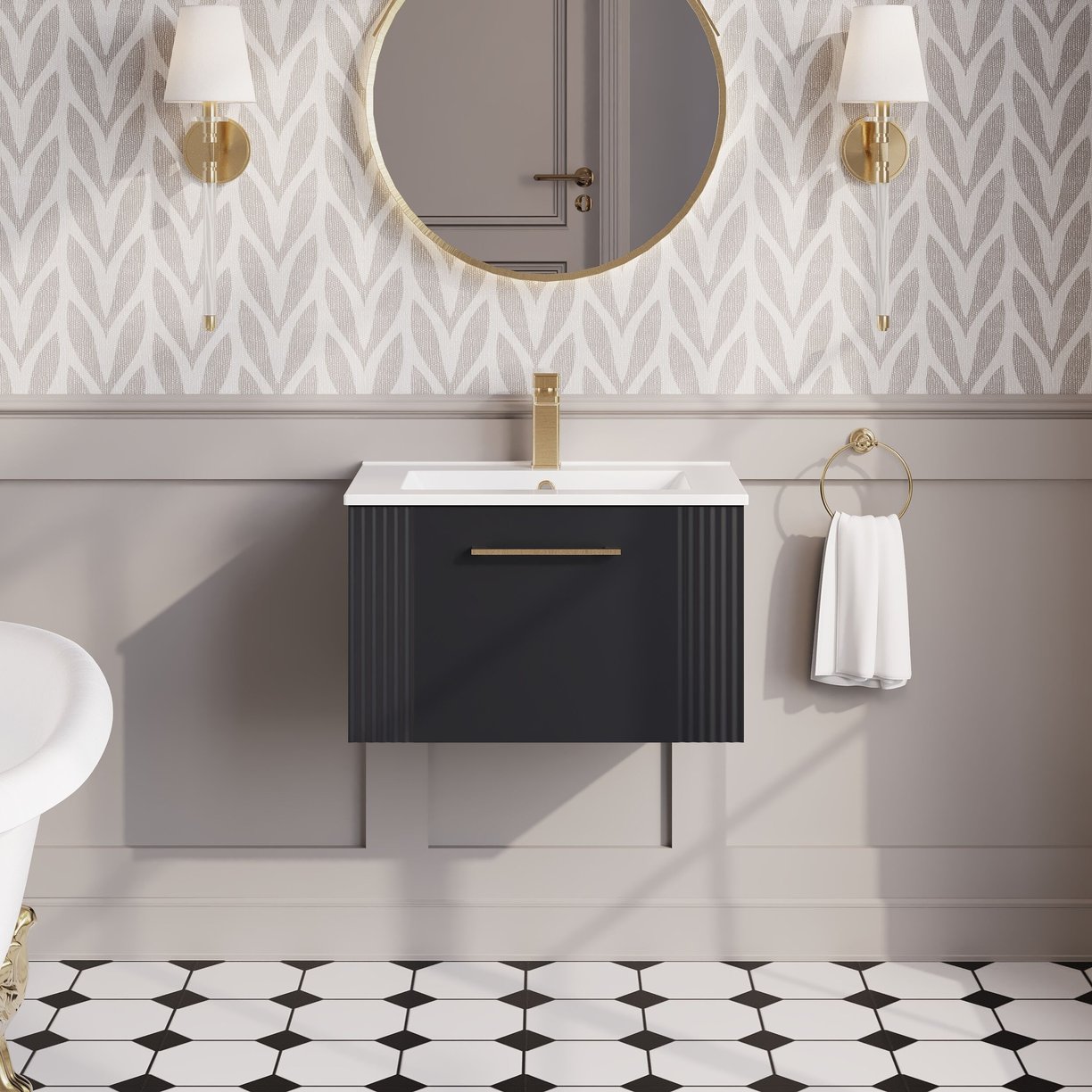 600mm W/H Single Drawer Vanity & Basin 2 - Satin Soft Black