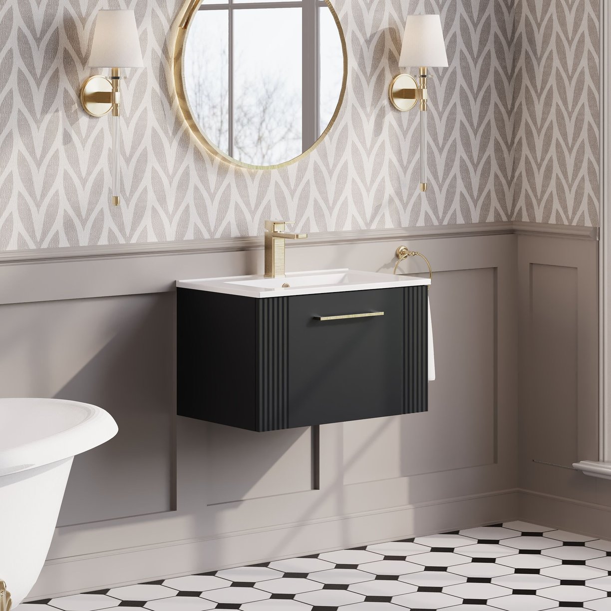 600mm W/H Single Drawer Vanity & Basin 2 - Satin Soft Black