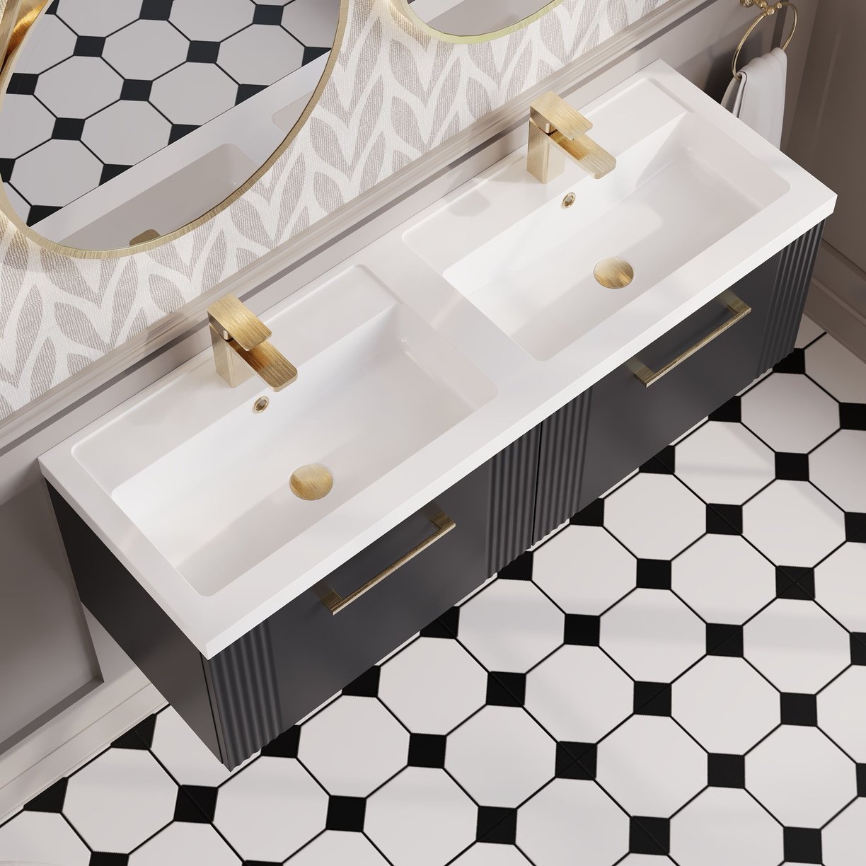 1200mm W/H 2-Drawer Vanity & Double Basin - Satin Soft Black