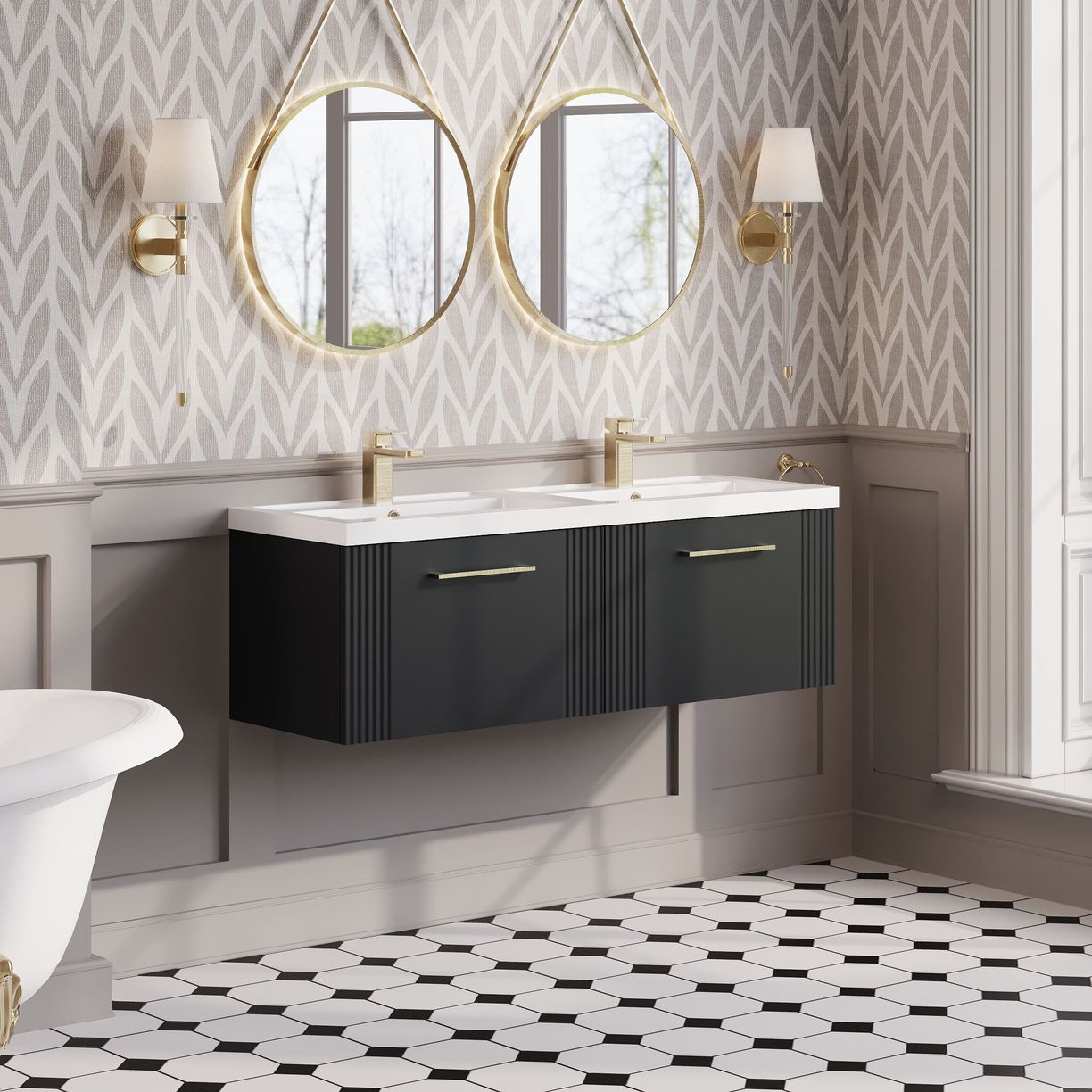 1200mm W/H 2-Drawer Vanity & Double Basin - Satin Soft Black