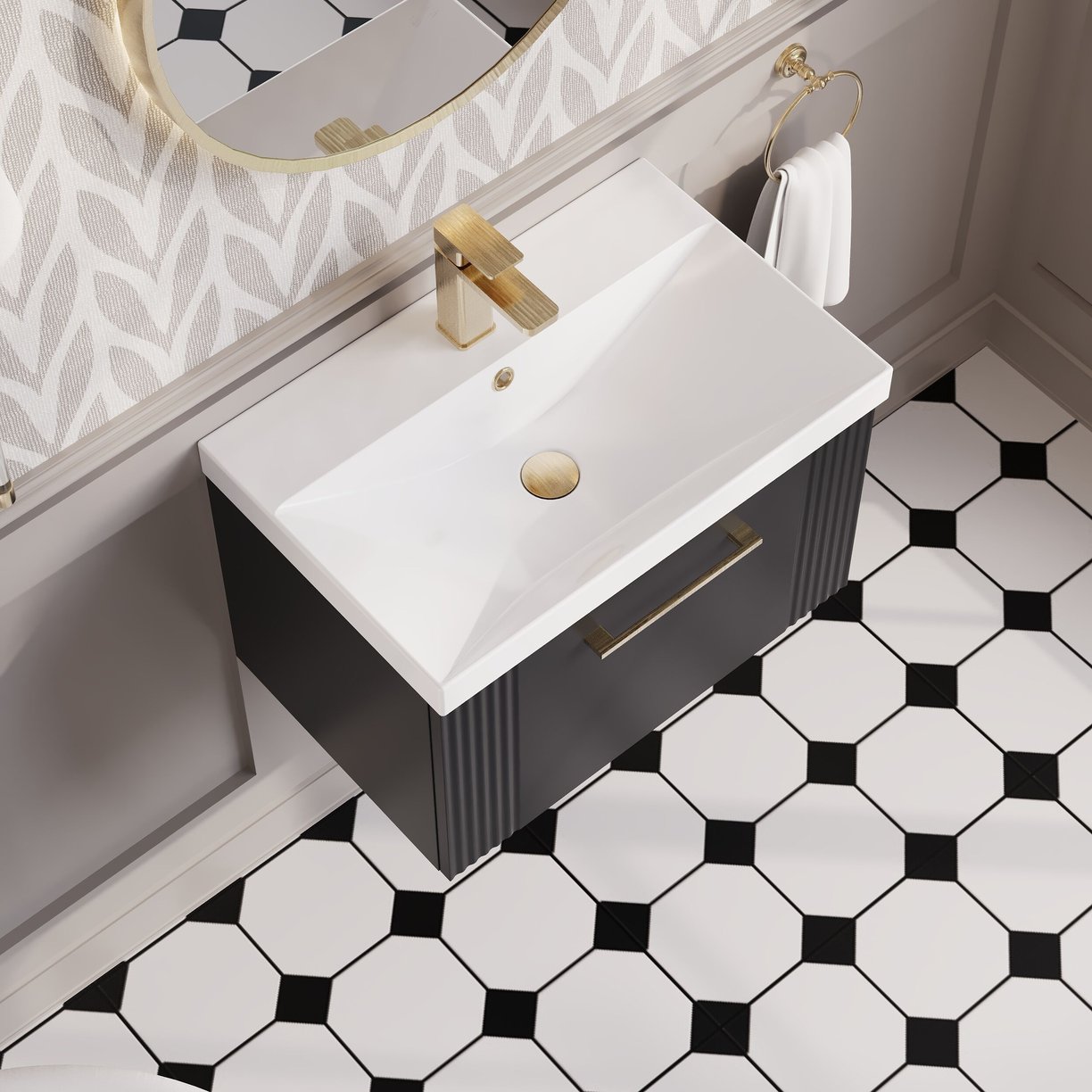 600mm W/H Single Drawer Vanity & Basin 2 - Satin Soft Black