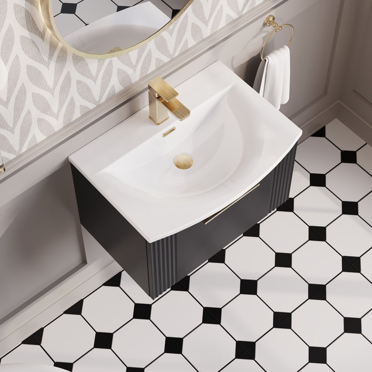 600mm W/H Single Drawer Vanity & Basin 4 - Satin Soft Black