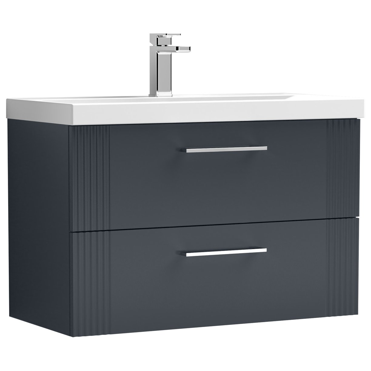 800mm W/H 2-Drawer Vanity & Basin 1 - Satin Soft Black