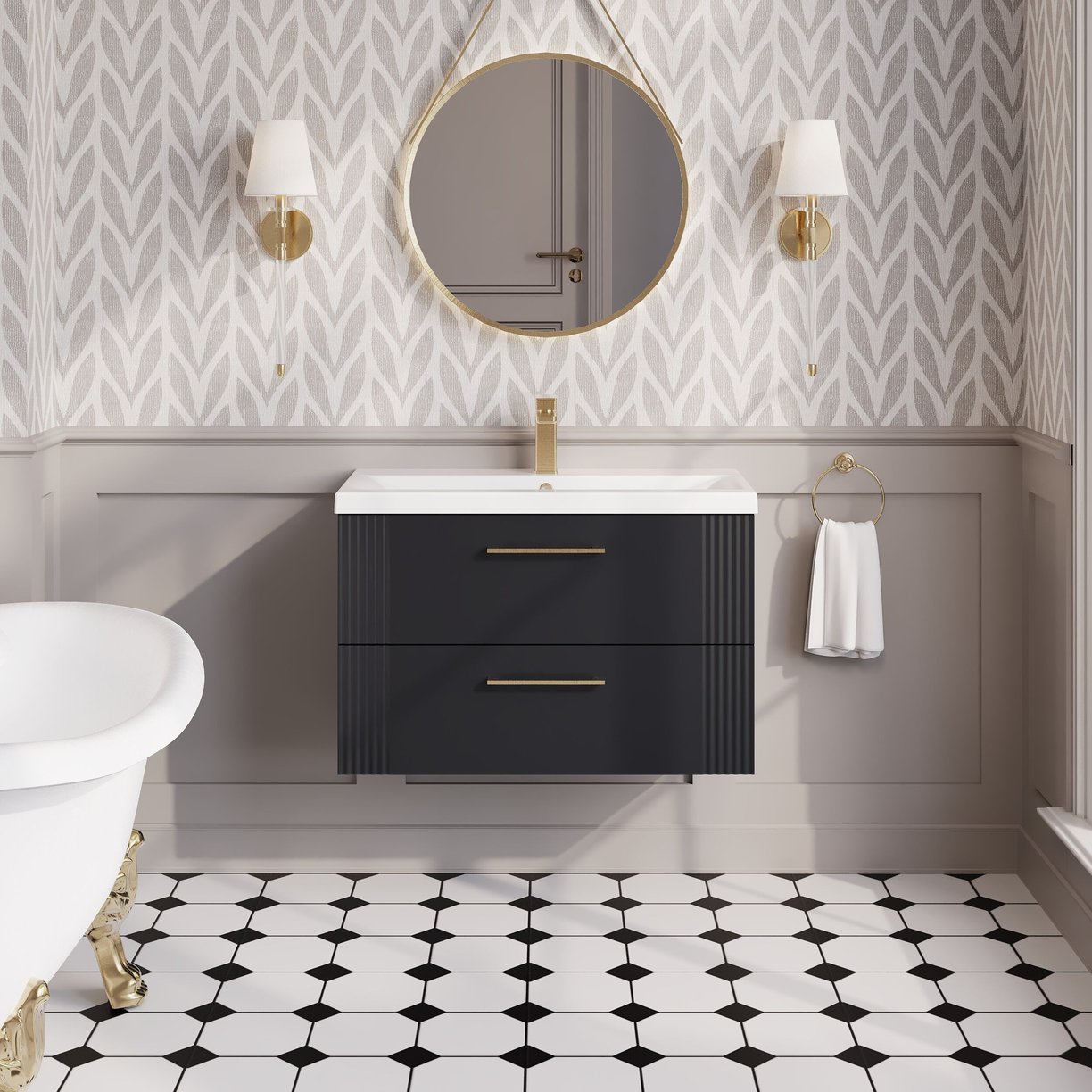 800mm W/H 2-Drawer Vanity & Basin 1 - Satin Soft Black