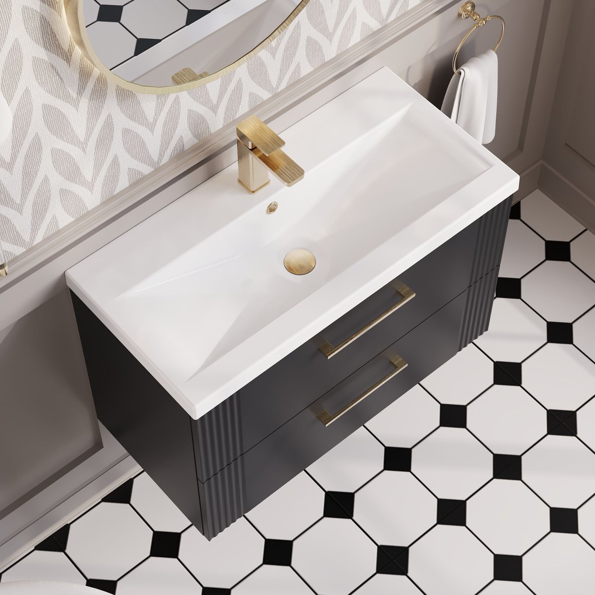 800mm W/H 2-Drawer Vanity & Basin 1 - Satin Soft Black