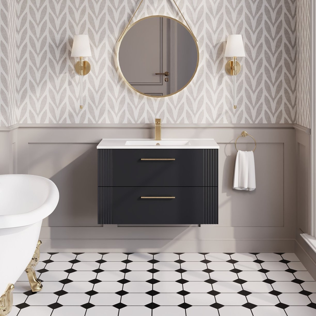 800mm W/H 2-Drawer Vanity & Basin 2 - Satin Soft Black