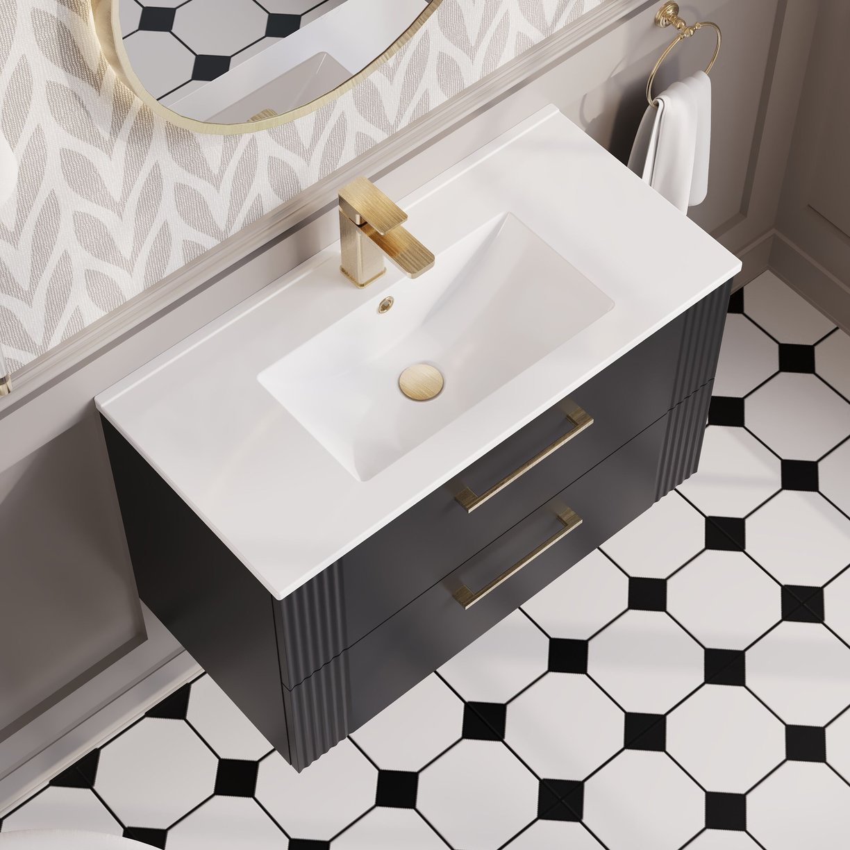 800mm W/H 2-Drawer Vanity & Basin 2 - Satin Soft Black