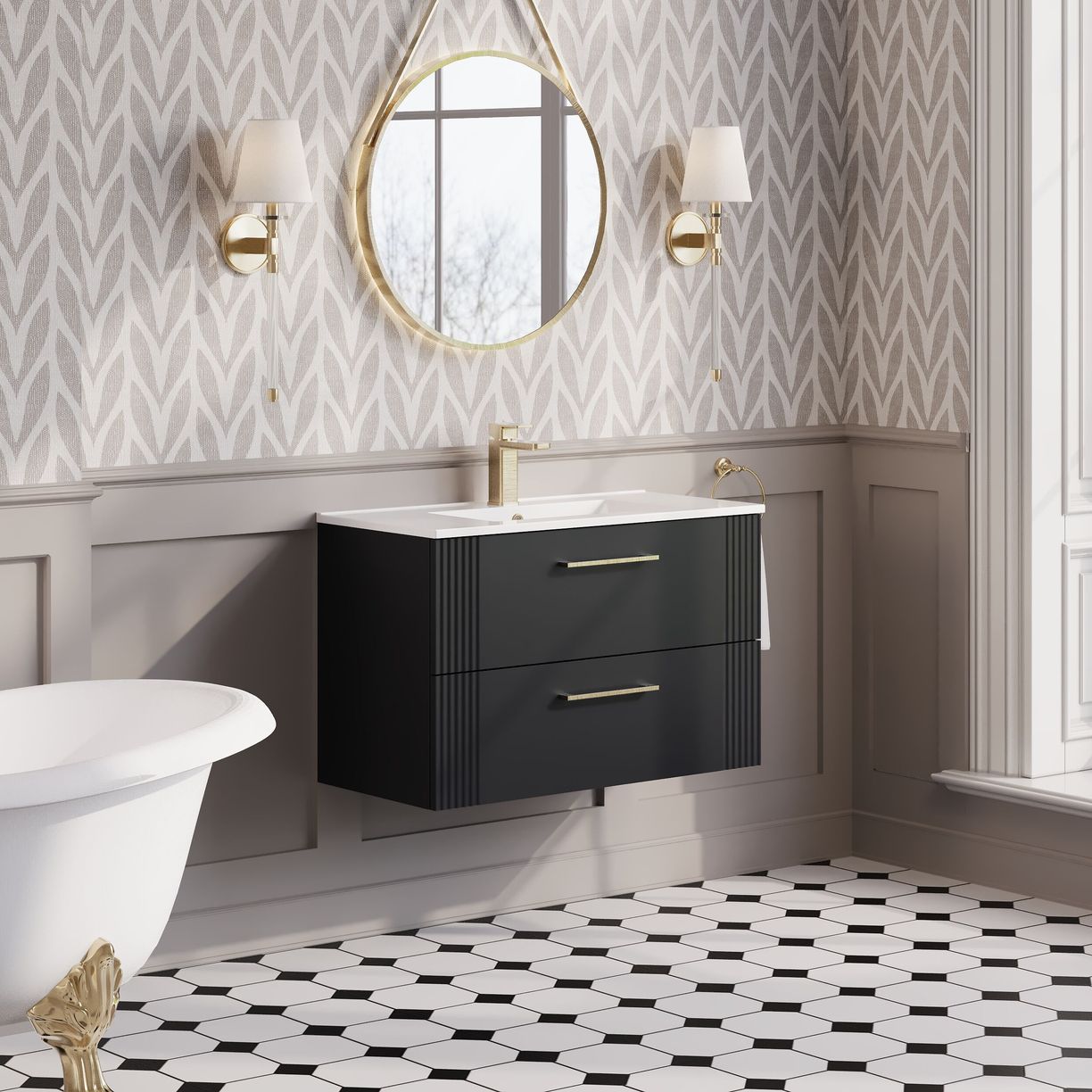 800mm W/H 2-Drawer Vanity & Basin 2 - Satin Soft Black