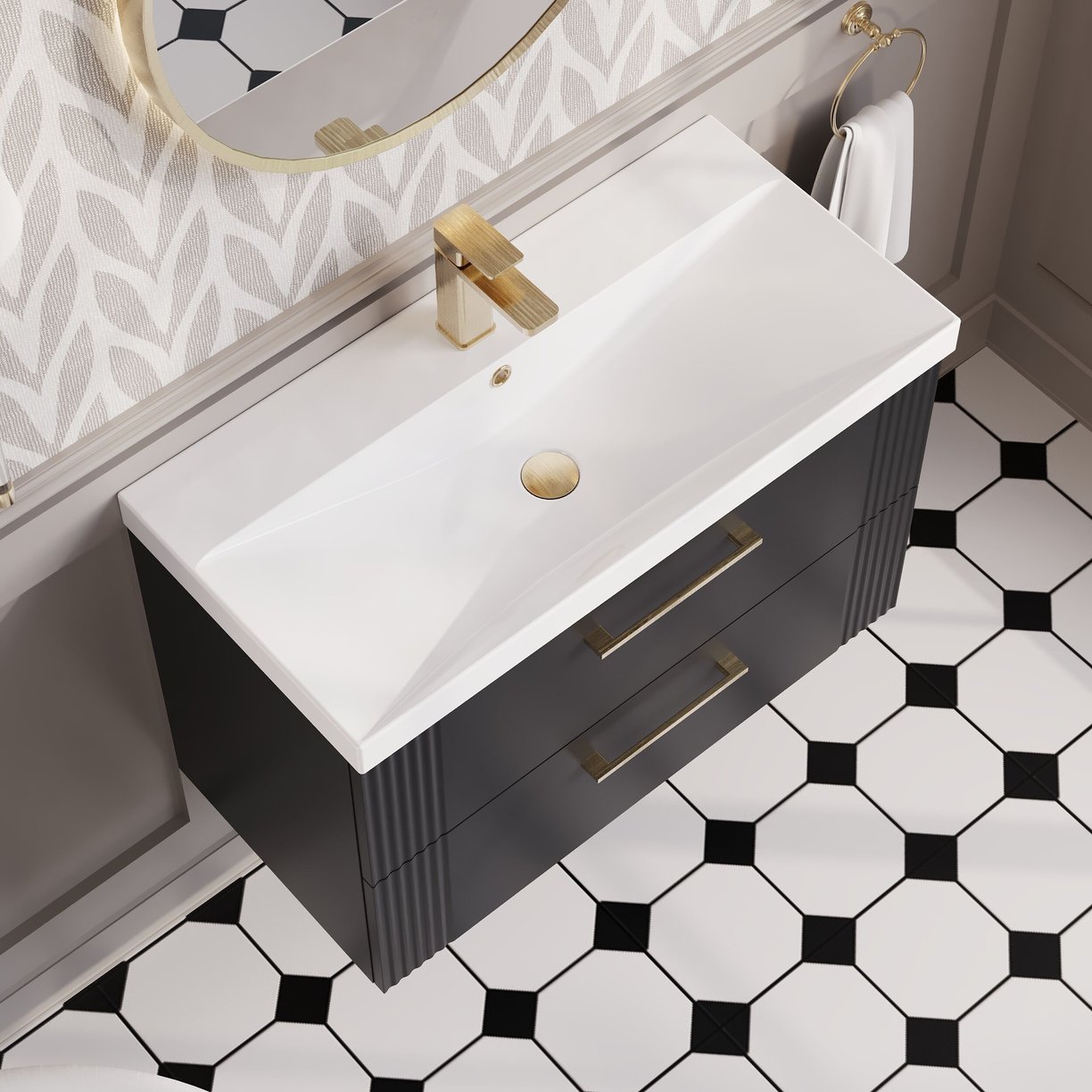 800mm W/H 2-Drawer Vanity & Basin 3 - Satin Soft Black