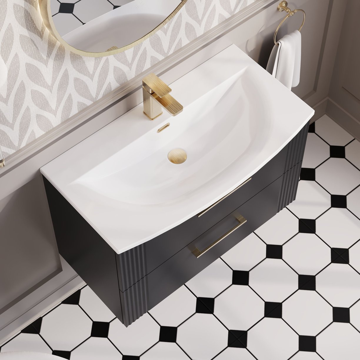 800mm W/H 2-Drawer Vanity & Basin 4 - Satin Soft Black