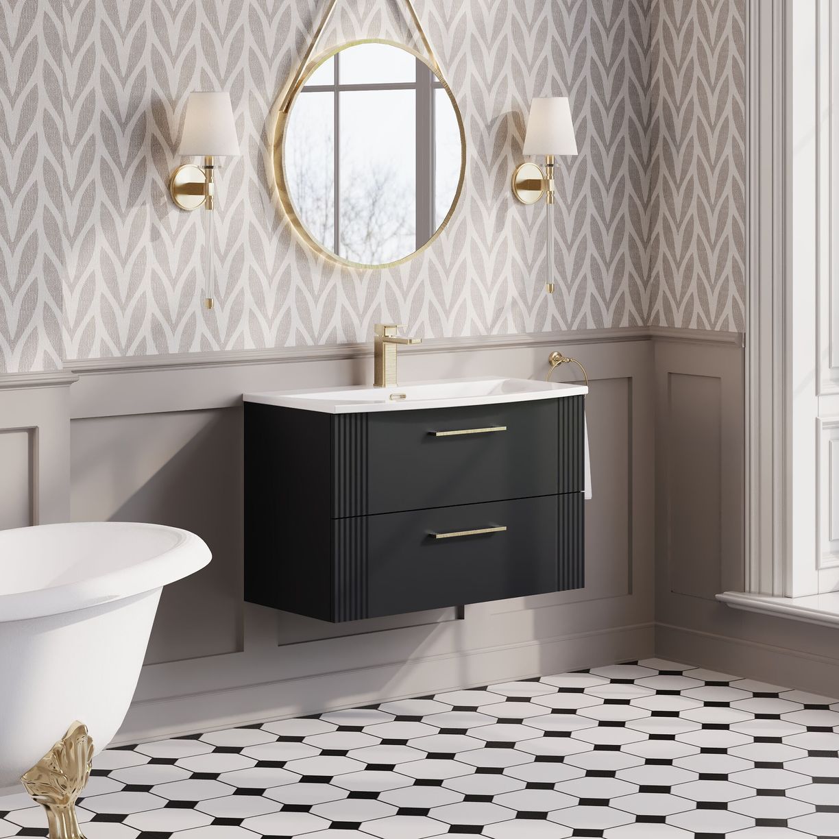 800mm W/H 2-Drawer Vanity & Basin 4 - Satin Soft Black