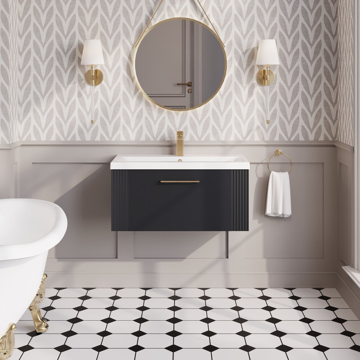 800mm W/H Single Drawer Vanity & Basin 1 - Satin Soft Black