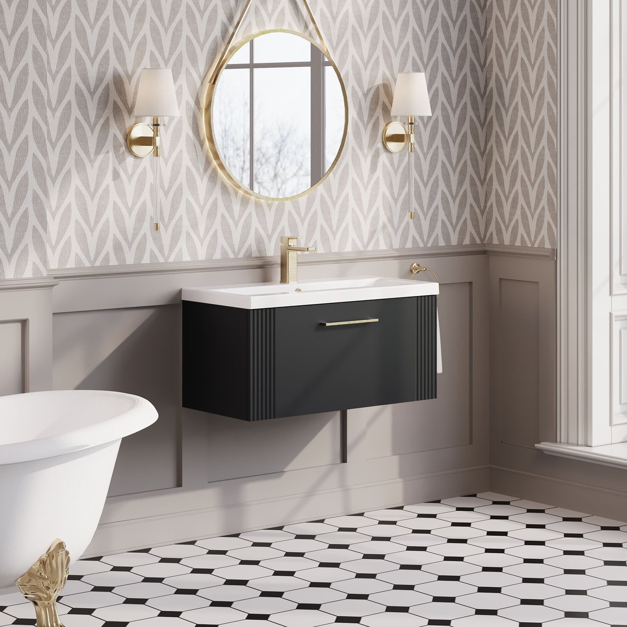 800mm W/H Single Drawer Vanity & Basin 1 - Satin Soft Black