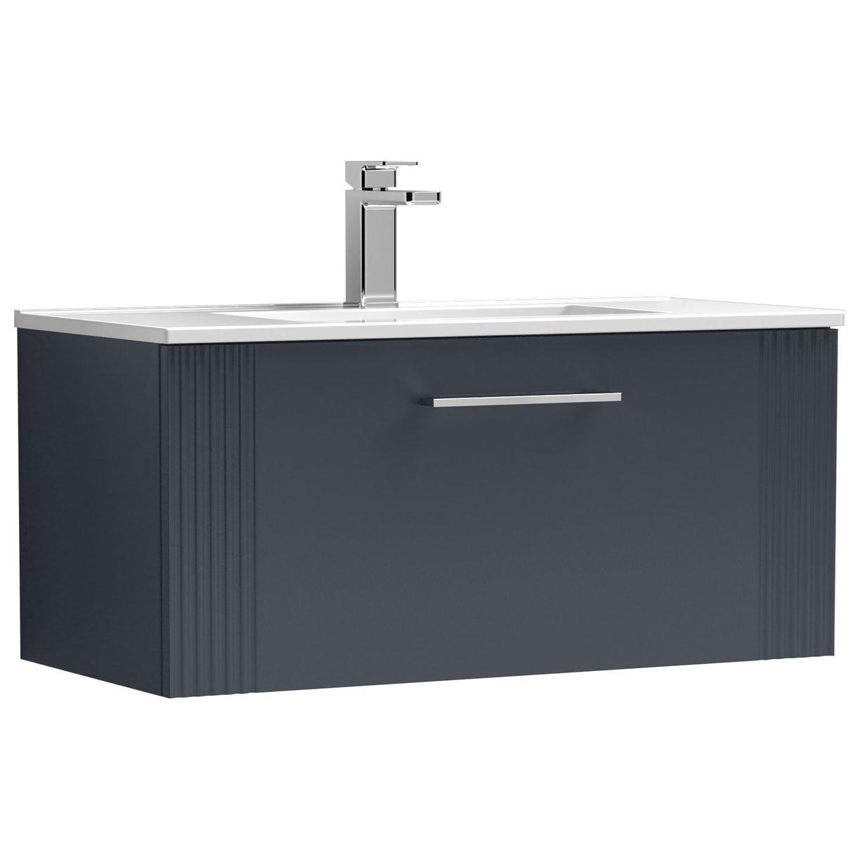 800mm W/H Single Drawer Vanity & Basin 2 - Satin Soft Black