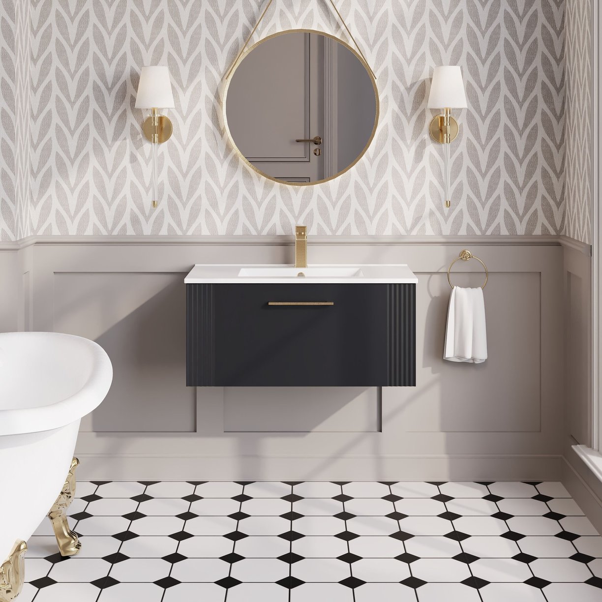 800mm W/H Single Drawer Vanity & Basin 2 - Satin Soft Black