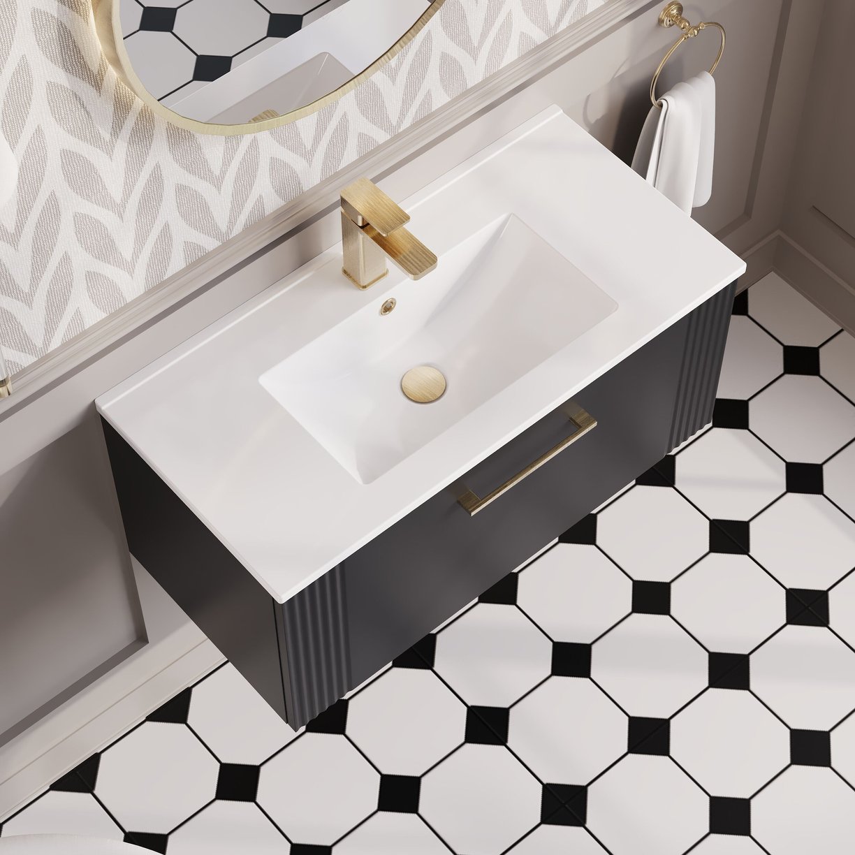 800mm W/H Single Drawer Vanity & Basin 2 - Satin Soft Black